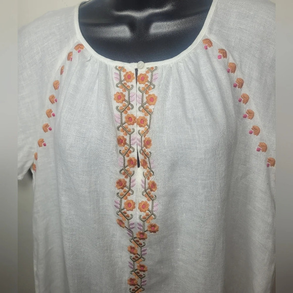 Madewell Lighthouse White Linen Blend Floral Embroidered Dress sz S - Picture 2 of 8